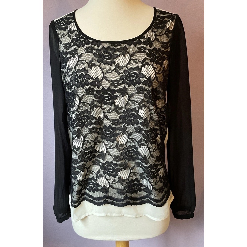 The Limited Black White Lace Long Sleeve Blouse Top Size XS‎ Grunge Whimsigoth